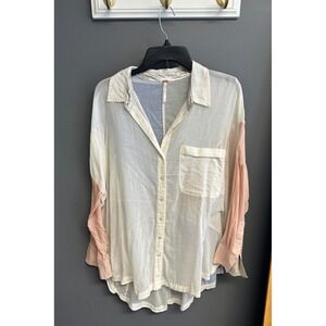 Free People Rainbow Rays Size S Cotton Button Up Oversized Tunic Pastel Top